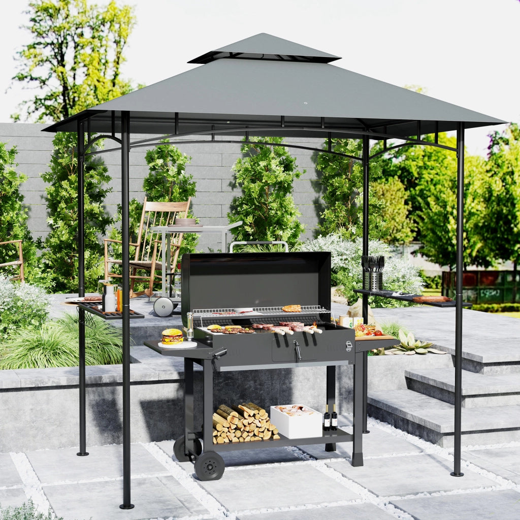 Pavillon Per Grill Doppio Tetto 240 x 150 x 258 Cm Poliestere Grigio Scuro Con Led E Ripiani