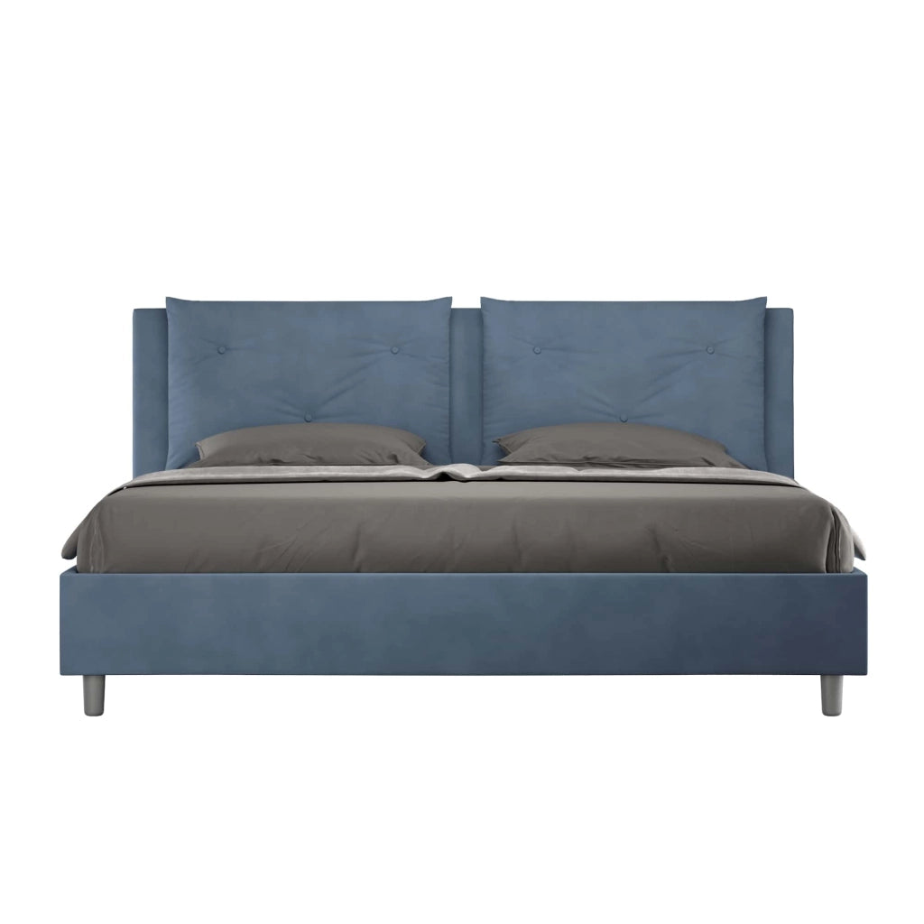 BS COM Letto matrimoniale king size senza rete imbottito 170x200 microfibra blu