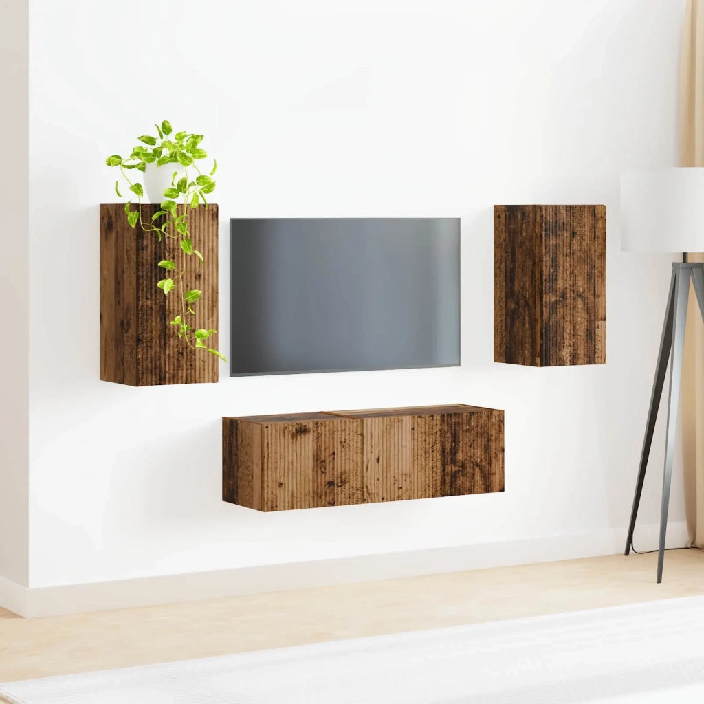 Set di Mobiletto da TV a Parete 4 pcs Legno vecchio