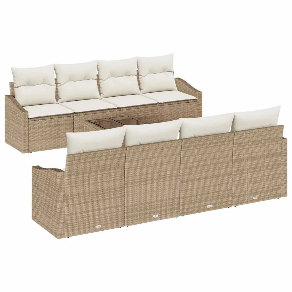 Set di divani con cuscino 9 pcs Beige e Crema polyrattan