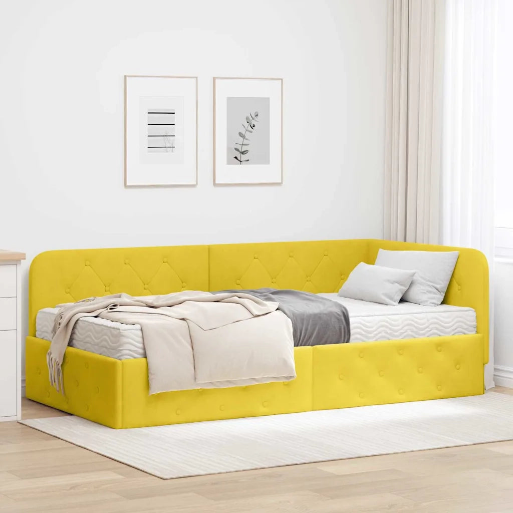 Cornice del letto ad angolo Giallo 100 x 200 cm Velluto