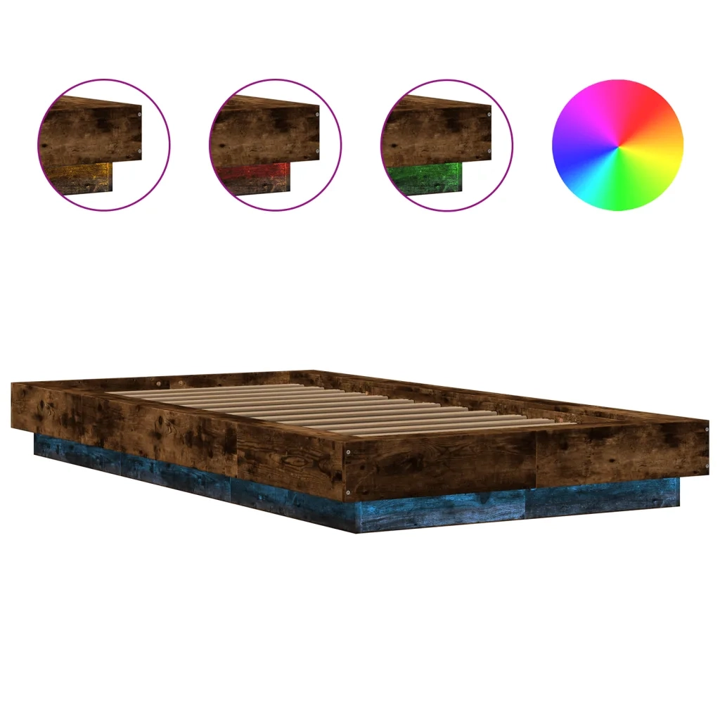Giroletto con Luci LED-Struttura Letto Rovere Fumo 100x200 cm Legno Multistrato 215981