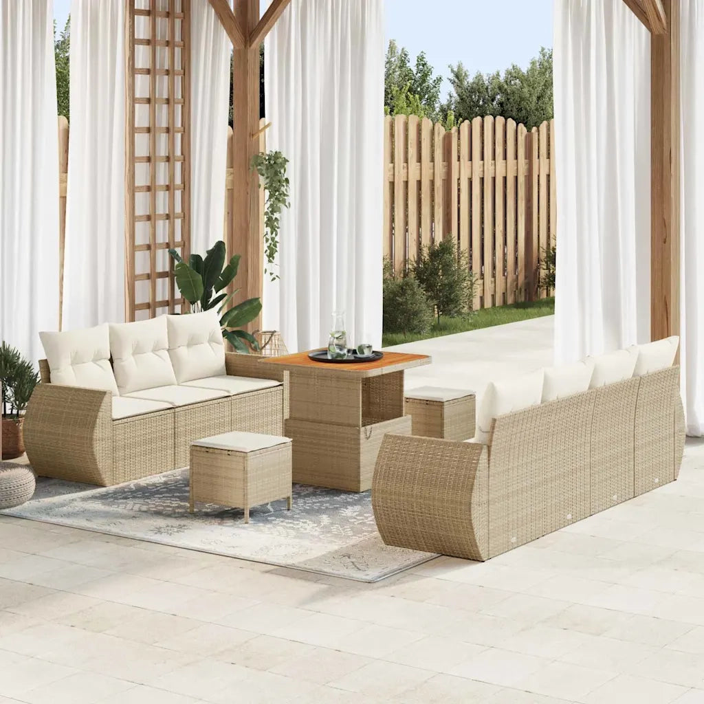 Set Divano da Giardino con cuscino 10 pcs Beige polyrattan 3361836