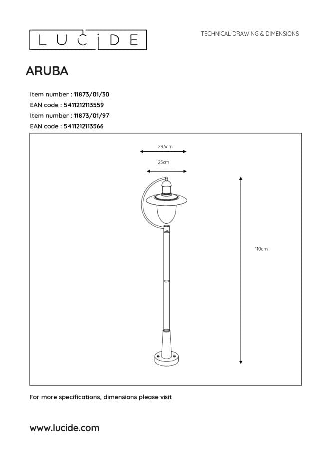 Lampada esterna paletto Lucide Aruba E27 IP44 110cm