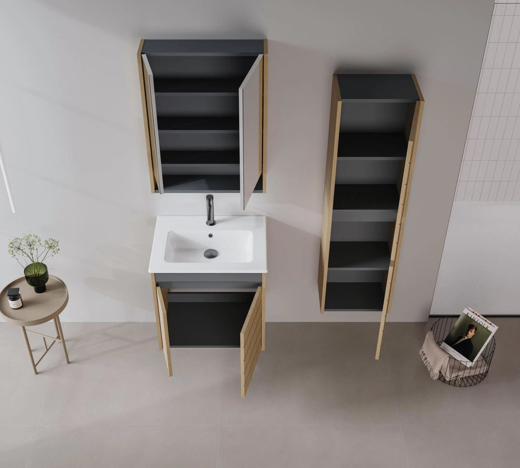 Mobile da bagno con specchio "Ricato 60" - 60 x 16 x 78 cm - Noce