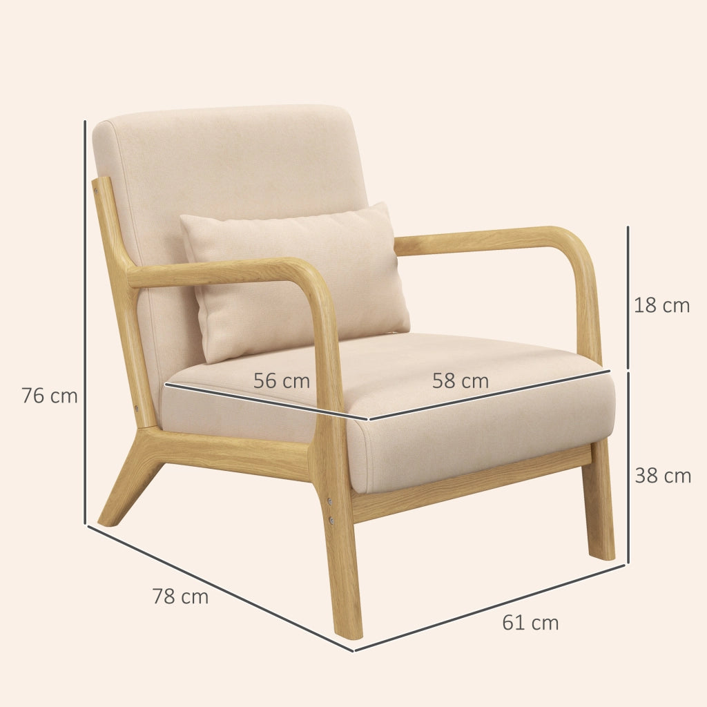 Poltrona lounge ¨C Xylo ¨C tessuto beige con cuscini e braccioli in legno