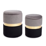 Set da 2 Pouf Rotondi in Velluto con Contenitore - POLLY