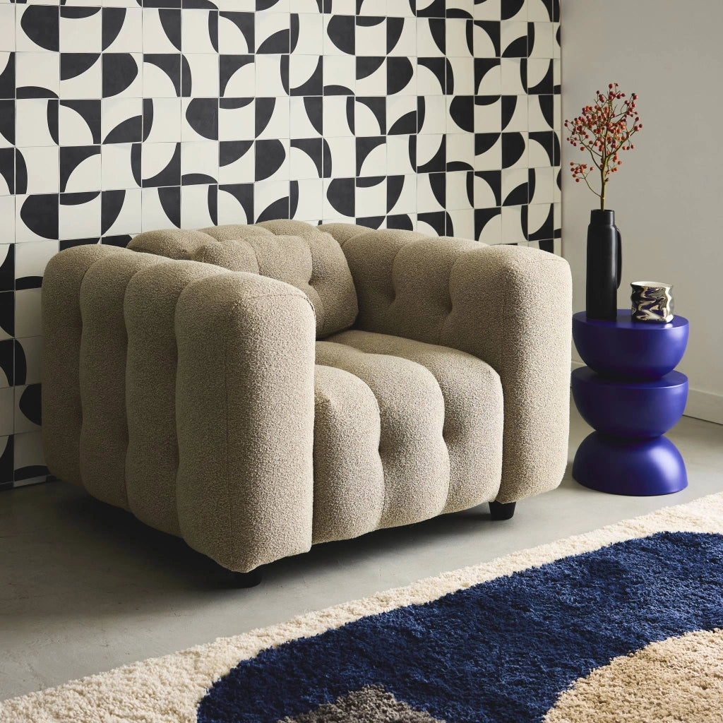 Poltrona imbottita in tessuto bouclé testurizzato, 1 posto, beige
