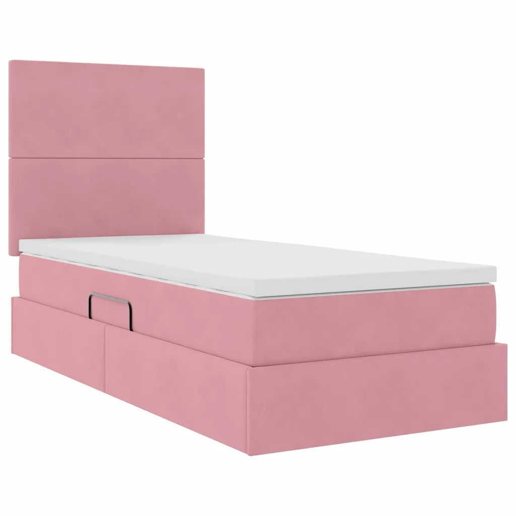 Letto con contenitore e LED con led Rosa 90 x 190 cm Velluto