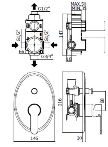 Miscelatore incasso doccia con Deviatore linea BLU cromato