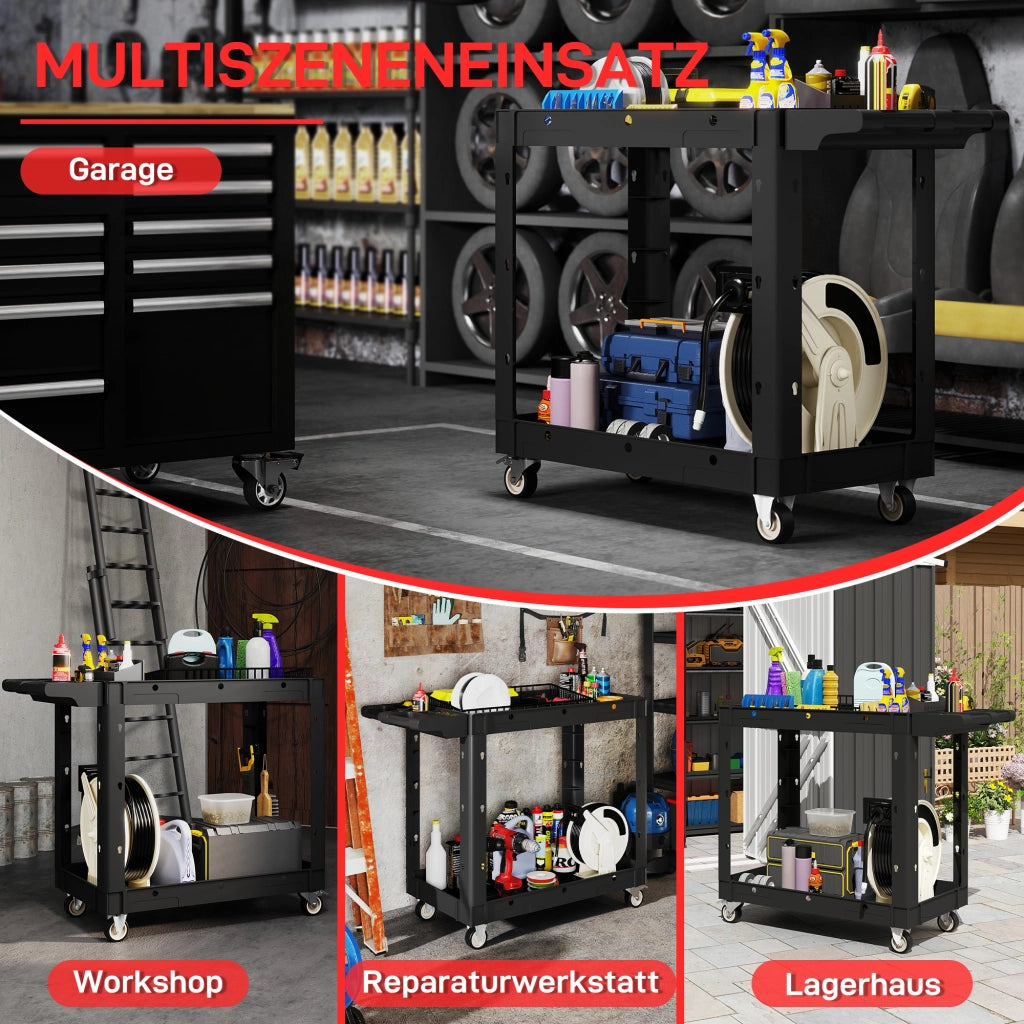 Carrello per attrezzi ¨C Minimal ¨C 2 ripiani, maniglia, ruote, plastica, nero