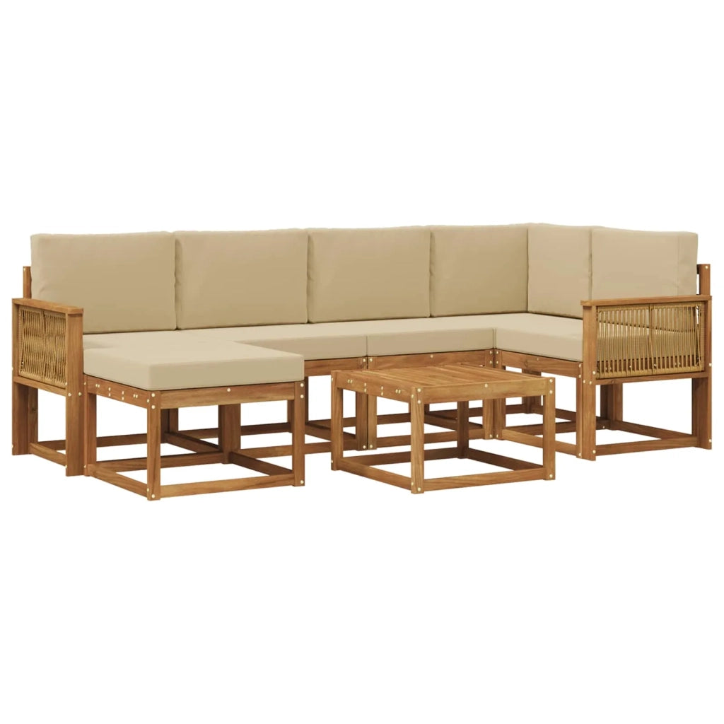 Set di divani da esterno con cuscino 7 pcs Naturale e Beige 3385379
