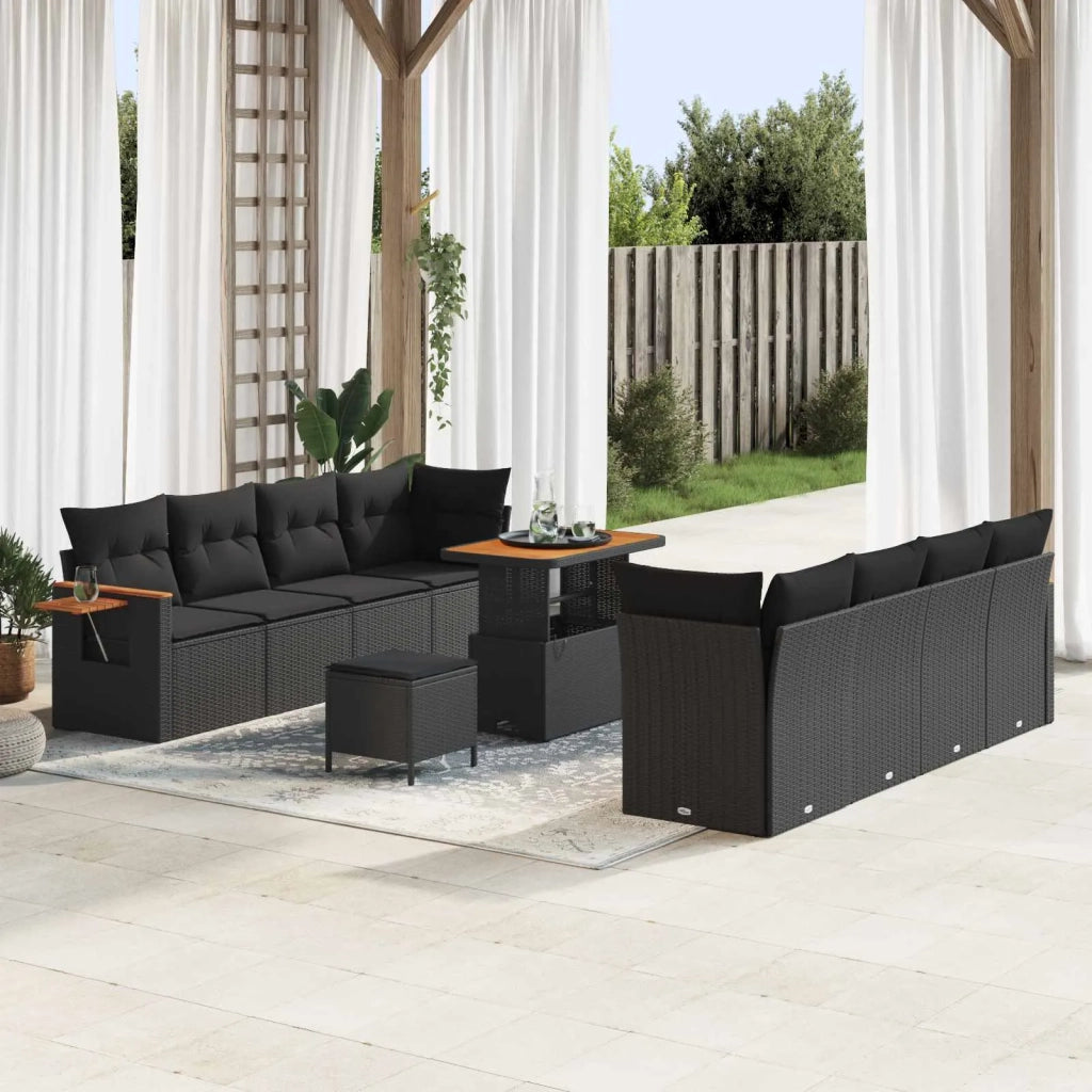 Set Divano da Giardino con cuscino 12 pcs Nero polyrattan 3365099