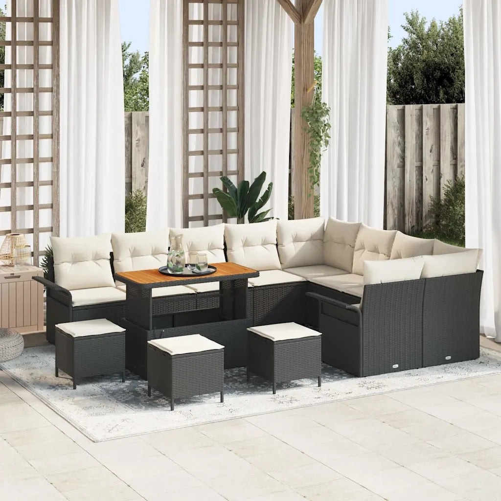 Set Divano da Giardino con cuscino 13 pcs Nero polyrattan