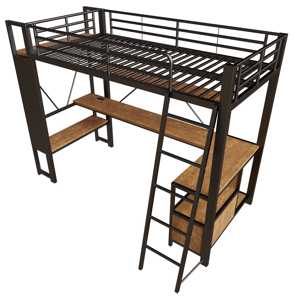Letto a Soppalco con Scrivania e LED ¨C MINIMAL ¨C Nero 90x200 cm