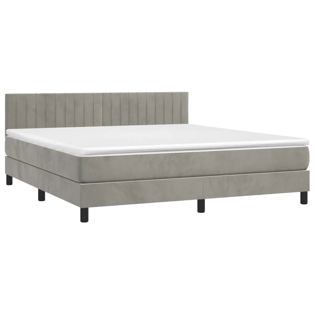 Letto a Molle con Materasso e LED Grigio Chiaro 160x200 cm Velluto
