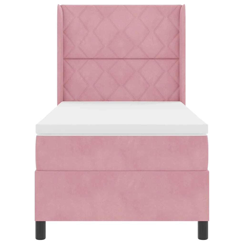 Letto a molle con materasso Rosa 100 x 200 cm Velluto