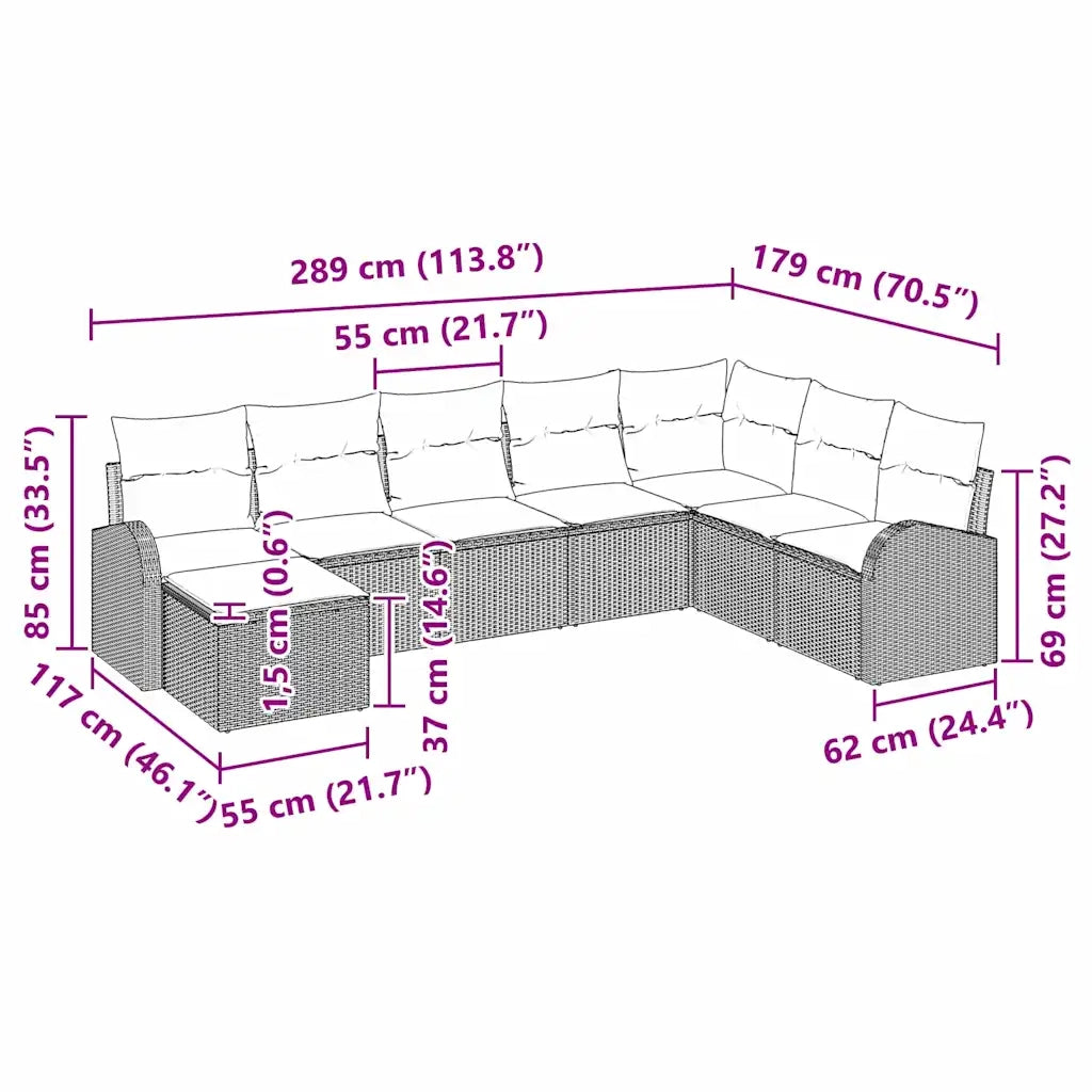 Set Divano da Giardino con cuscino 8 pcs Nero Poly Rattan 3346157
