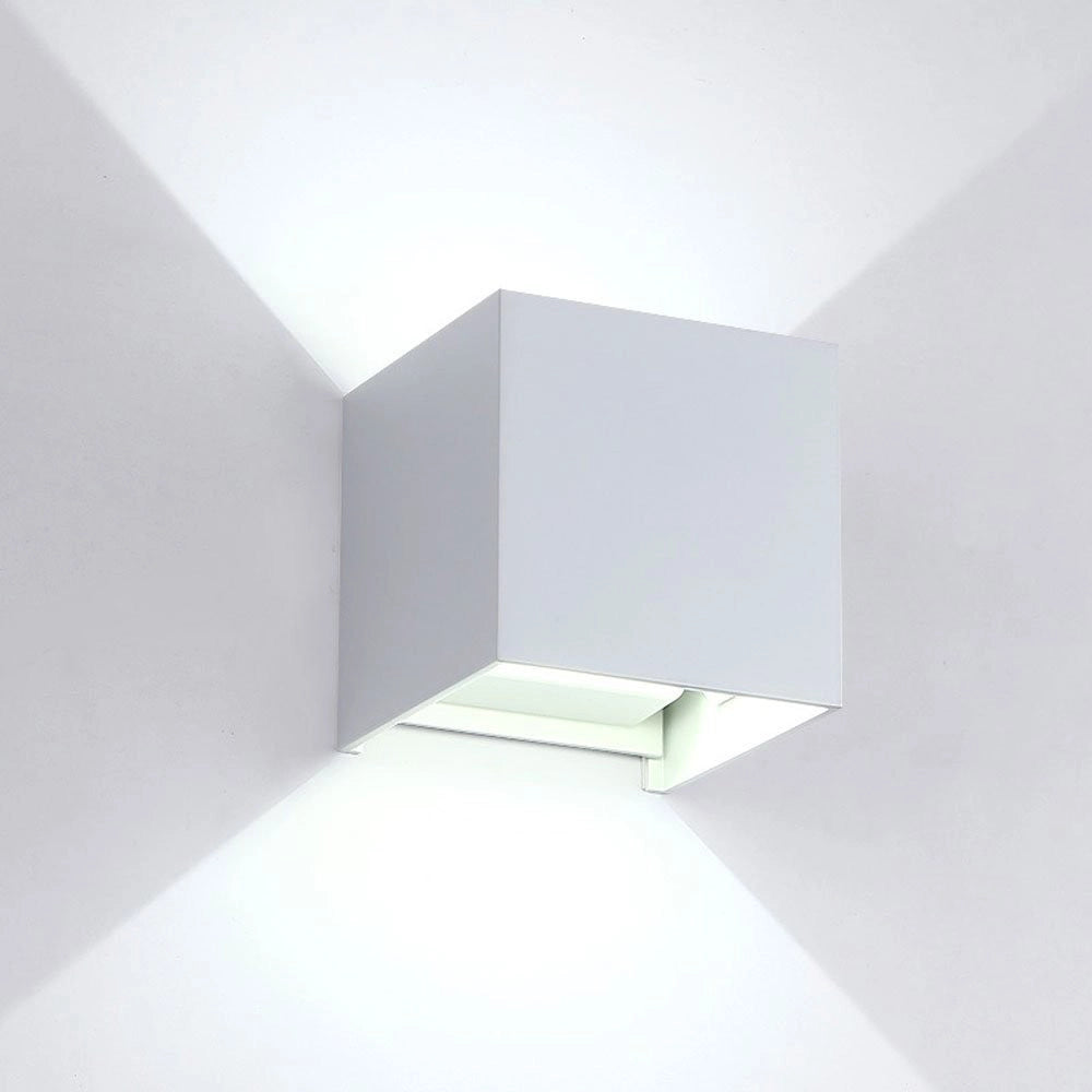 Trade Shop - Applique Led Cubo Bianco Lampada Da Parete 5w 750lmn Luce Regolabile Updown Ip65 - -bianco Freddo      -
