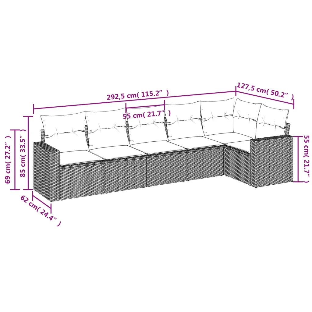 Set Divani da Giardino 6 pz con Cuscini Nero in Polyrattan 3218977