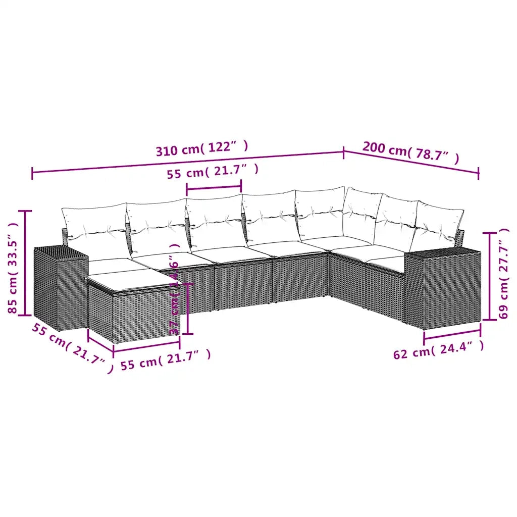Set Divani da Giardino 8 pz con Cuscini Marrone in Polyrattan 3222962