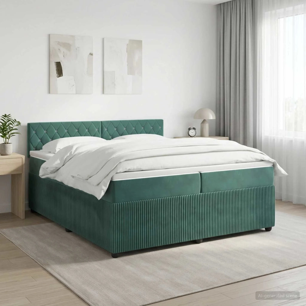Letto box spring con materasso Verde Scuro 200 x 200 cm Velluto 3451742