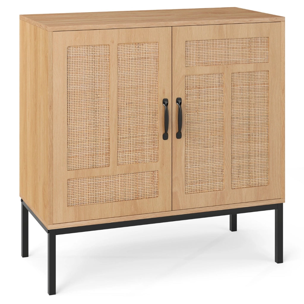 Armadietto boho con motivo asimmetrico con ripiano regolabile a 3 posizioni, Armadio portaoggetti in rattan per cucina Naturale