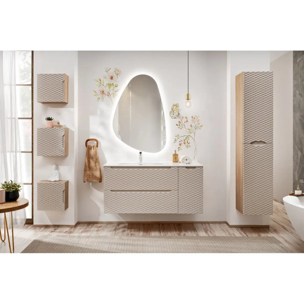 Mobile sottolavabo YOKA - Beige e rovere chiaro 120 cm