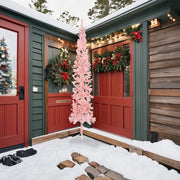 Albero Natale Artificiale Sottile a Met¨¤ e Supporto-Albero Natalizio Rosa 240 cm