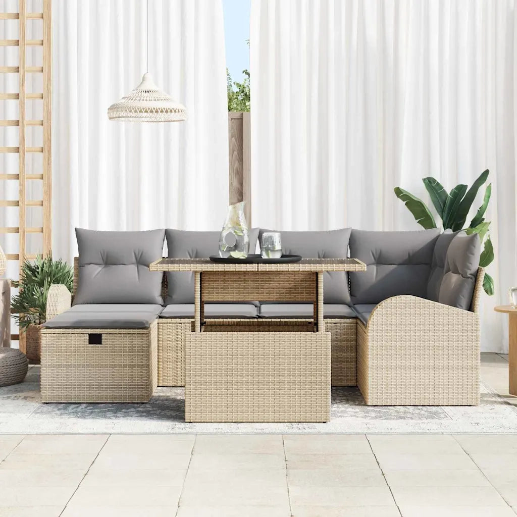 Set Divano da Giardino con cuscino 7 pcs Beige Poly Rattan 3361089