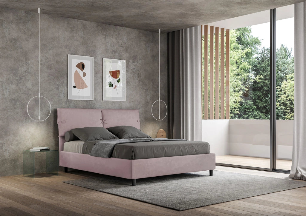 BS COM Letto matrimoniale con rete imbottito 160x200 microfibra glicine