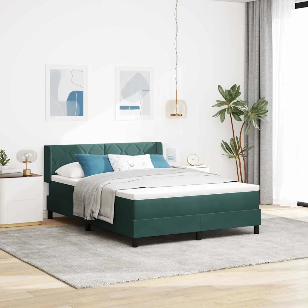 Letto a molle con materasso Verde Scuro 200 x 140 cm Poliestere
