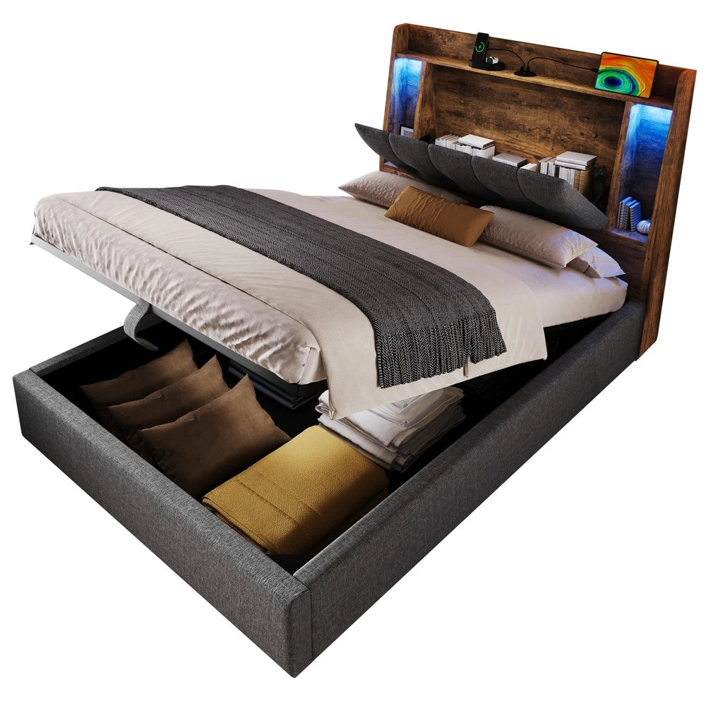 Letto Imbottito con LED e Contenitore ¨C MINIMAL ¨C Grigio, 90x200 cm