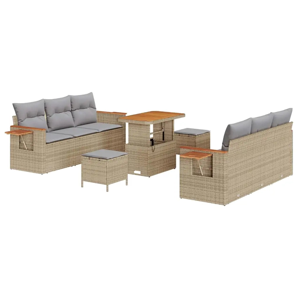 Set Divano da Giardino con cuscino 9 pcs Beige e Grigio Chiaro