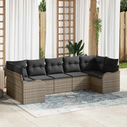 Set Divano da Giardino con cuscino 7 pcs Grigio Poly Rattan