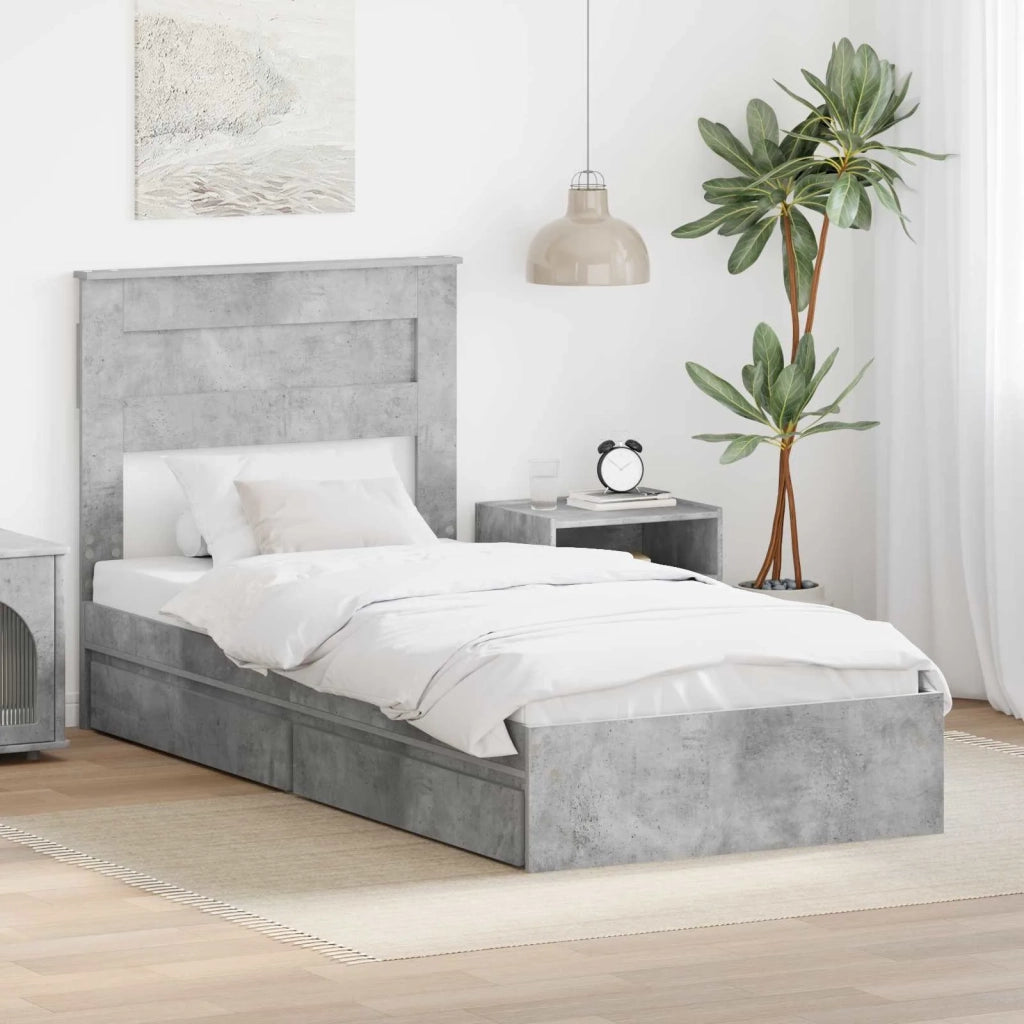 Letto con Contenitore con testiera Grigio cemento 75 x 190 cm