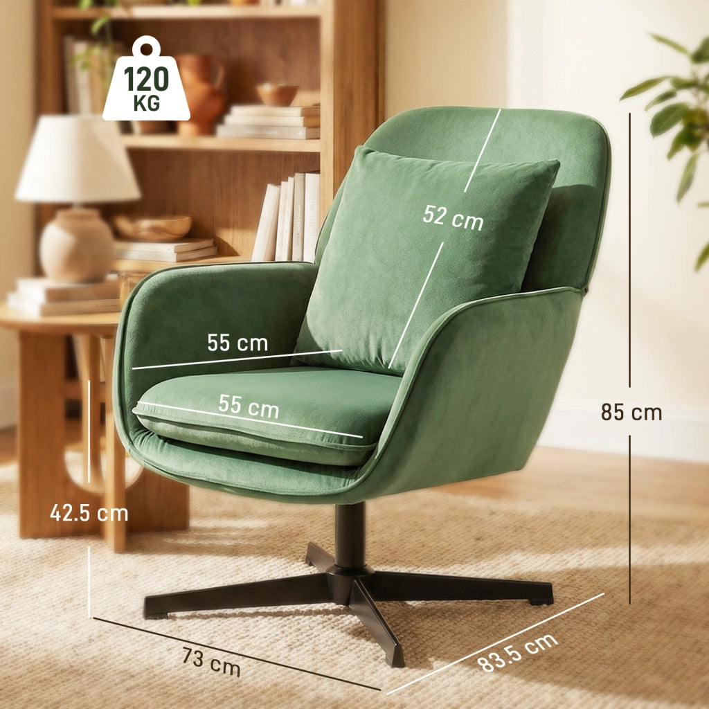 Poltrona Girevole con Cuscino ¨C Xylo ¨C Tessuto Velluto Verde