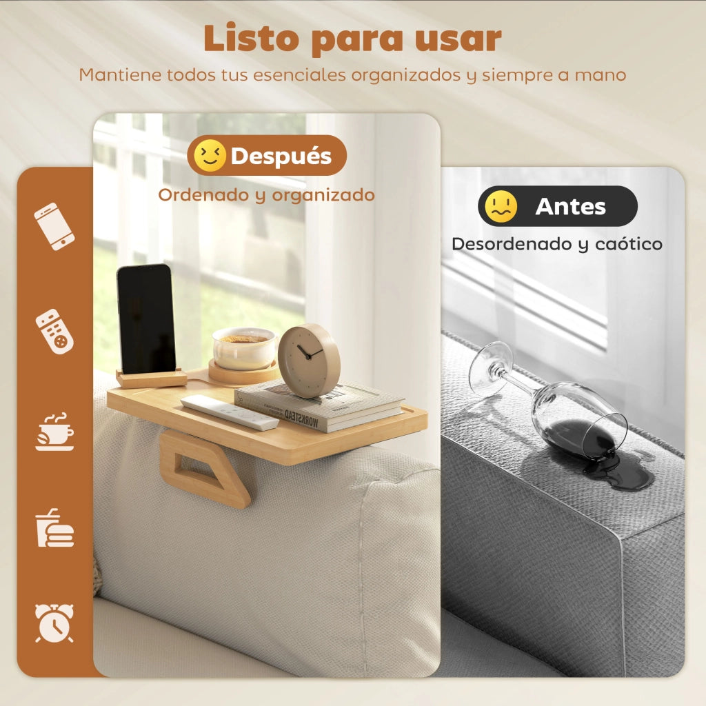 Vassoio per Divano in Bamb¨´ ¨C Minimal ¨C Pieghevole con Portabicchieri