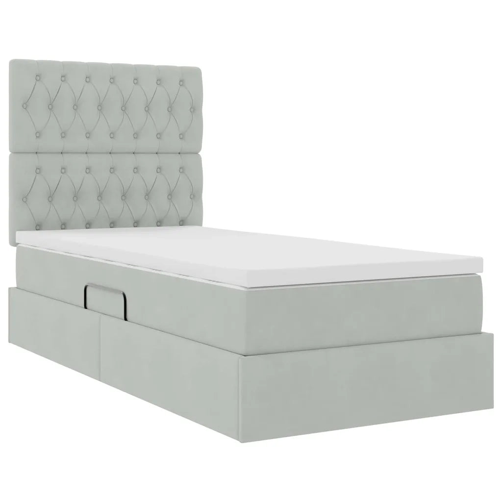 Letto con contenitore e LED Grigio chiaro 90 x 200 cm Velluto