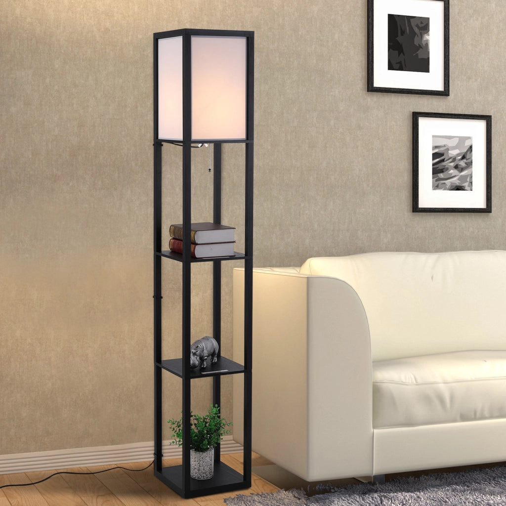 Lampada da Terra con Scaffale ¨C zephmum ¨C Legno, Nero