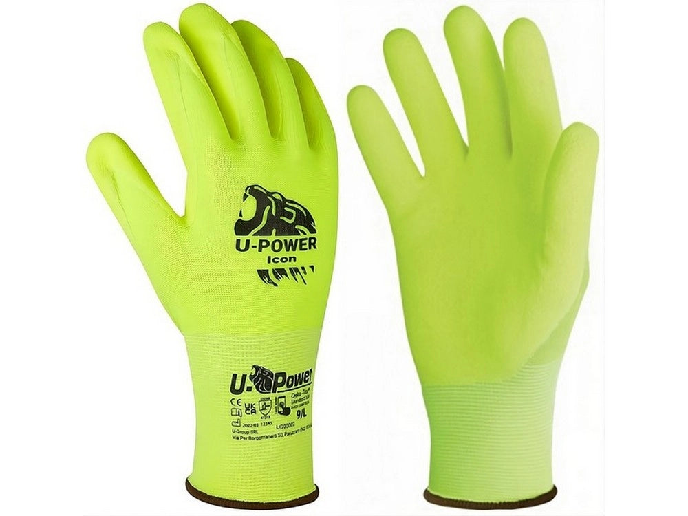 12paia guanti da lavoro icon in nylon/nitrile col. giallo fluo  tg. 8 cod:ferx.vit54866