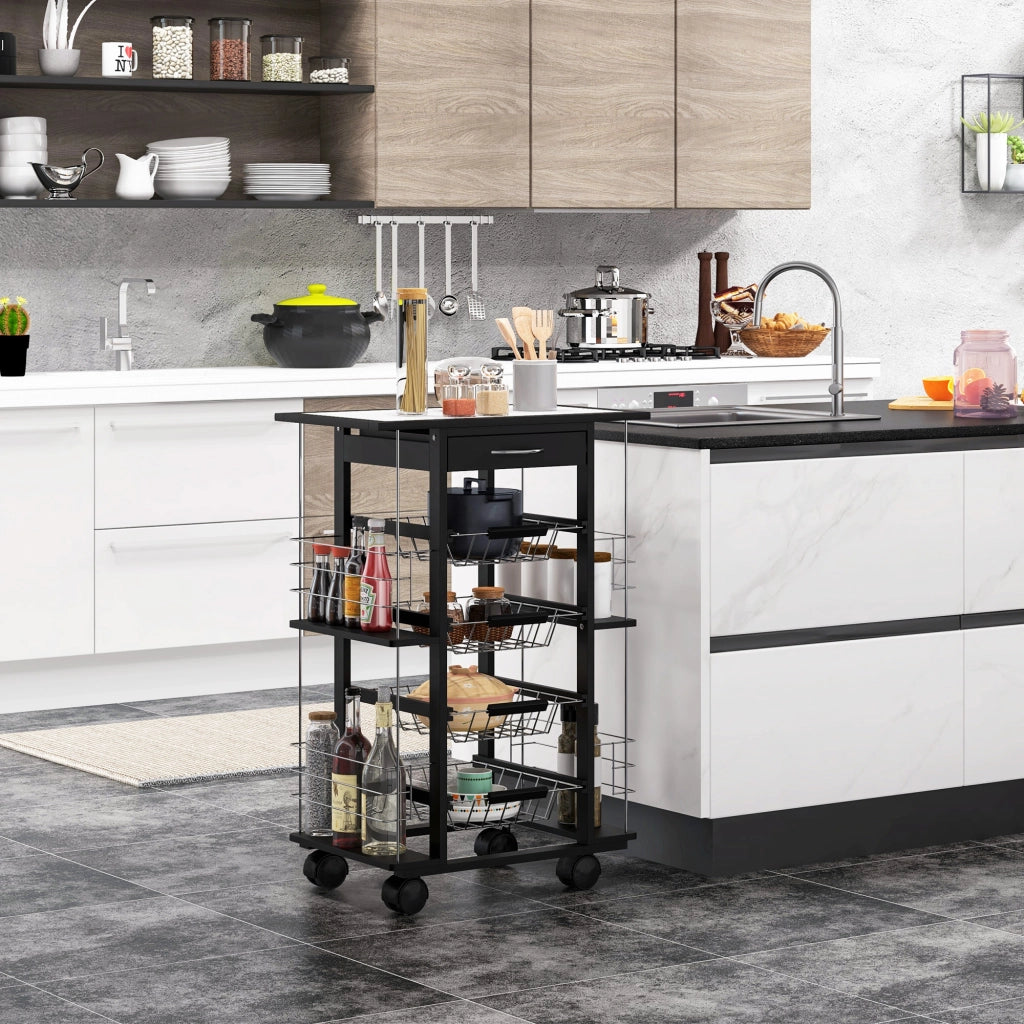 Carrello da Cucina con Cassetto ¨C Xylo ¨C 4 Cesti Estraibili, Piano Ceramica, 57x37x83cm Nero