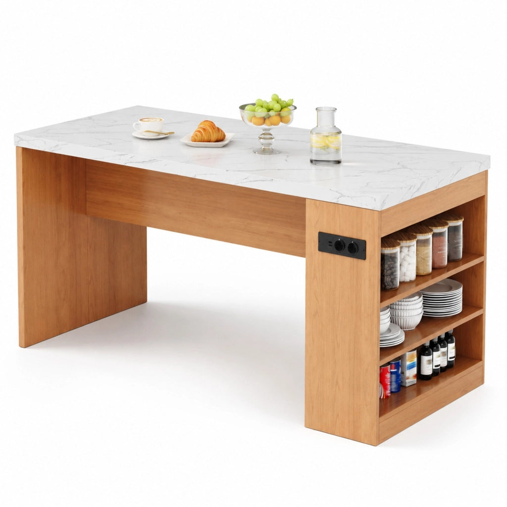 Isola da cucina con 3 vani aperti; prese e porte USB con LED per cucina e sala da pranzo; 155×80×90 cm