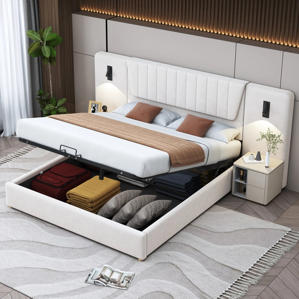 letto imbottito velluto beige 180 x 200 cm