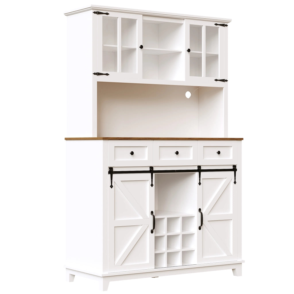 Credenza con Vetrina e LED ¨C MINIMAL ¨C Bianco, Ripiani Regolabili, 105x38x180