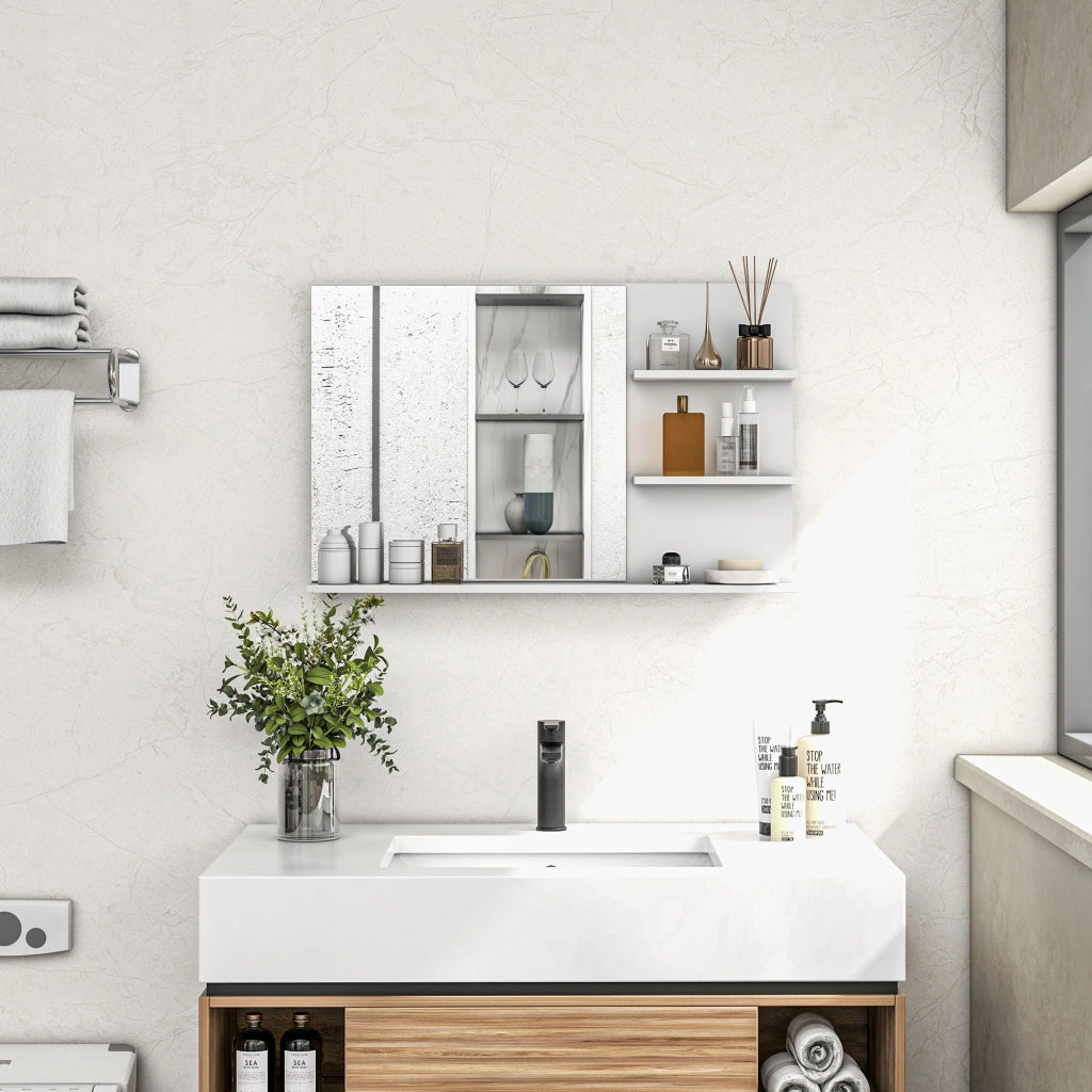 Specchio Bagno con Ripiani Laterali e Inferiore ¨C zephmum ¨C MDF Vetro Bianco 75x10x48 cm