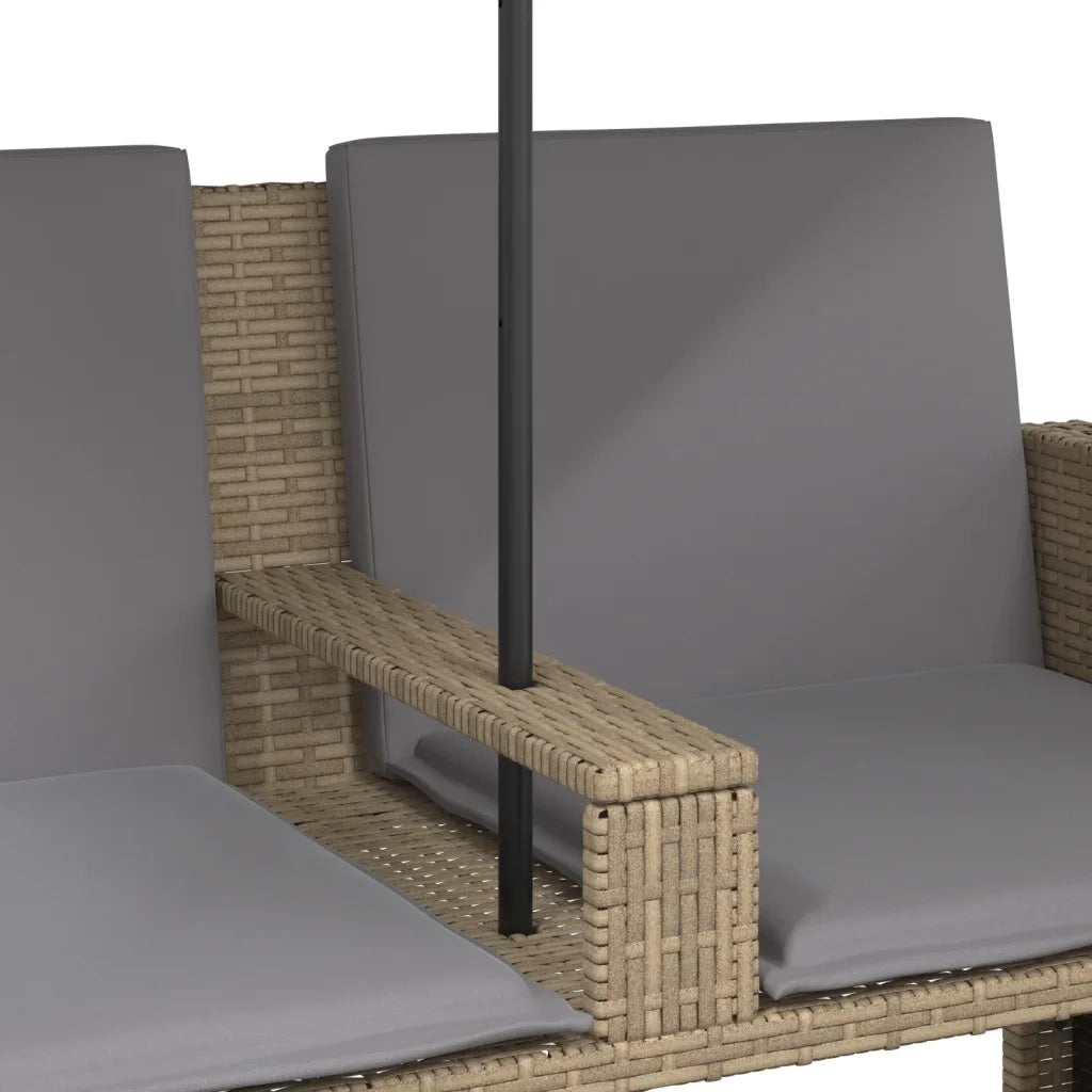 Divano Giardino 2Posti Ombrellone e Sgabelli Beige Polyrattan 365887