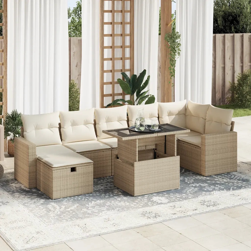 Set Divano da Giardino 8 pz con Cuscini Beige in Polyrattan 3327828