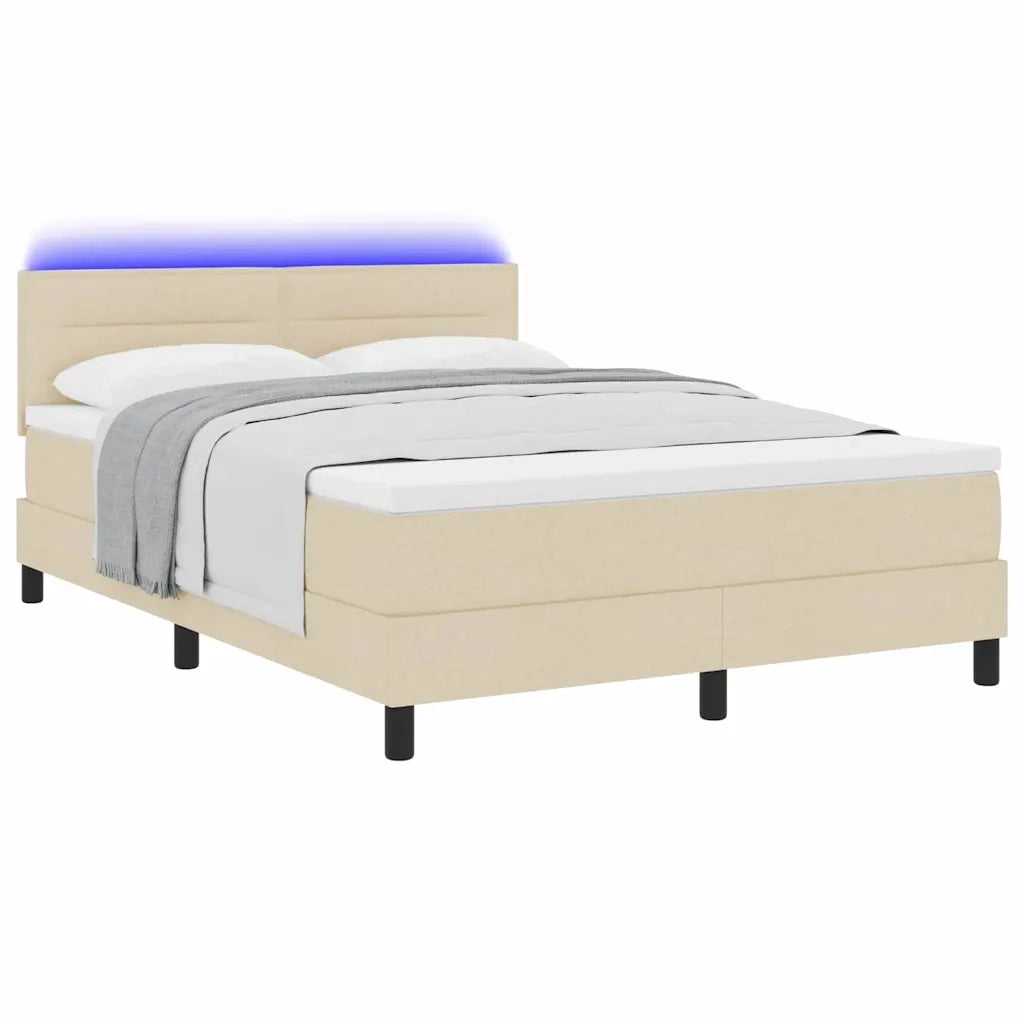 Letto a molle con materasso con led Crema 140 x 190 cm Tessuto