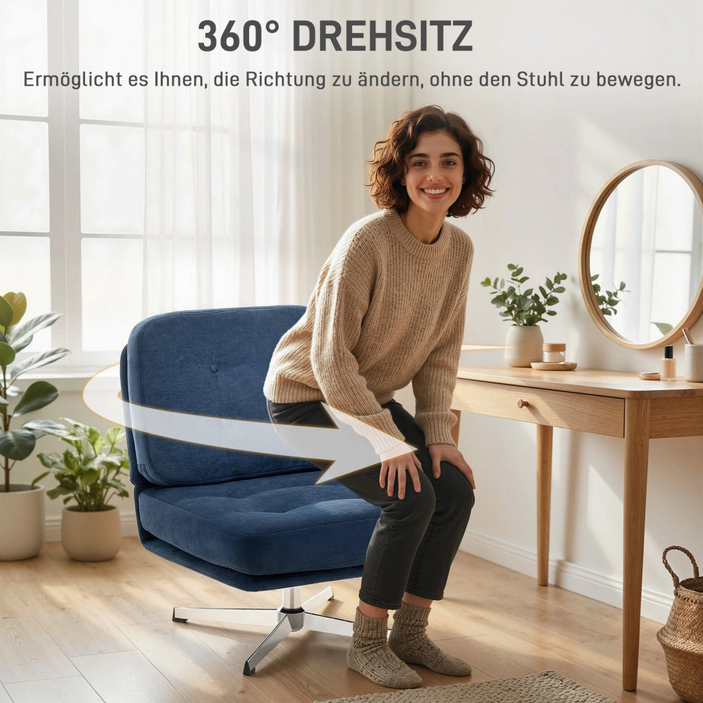Poltrona girevole imbottita con cuscini a molle e gambe in metallo ¨C Zephmum ¨C Blu scuro